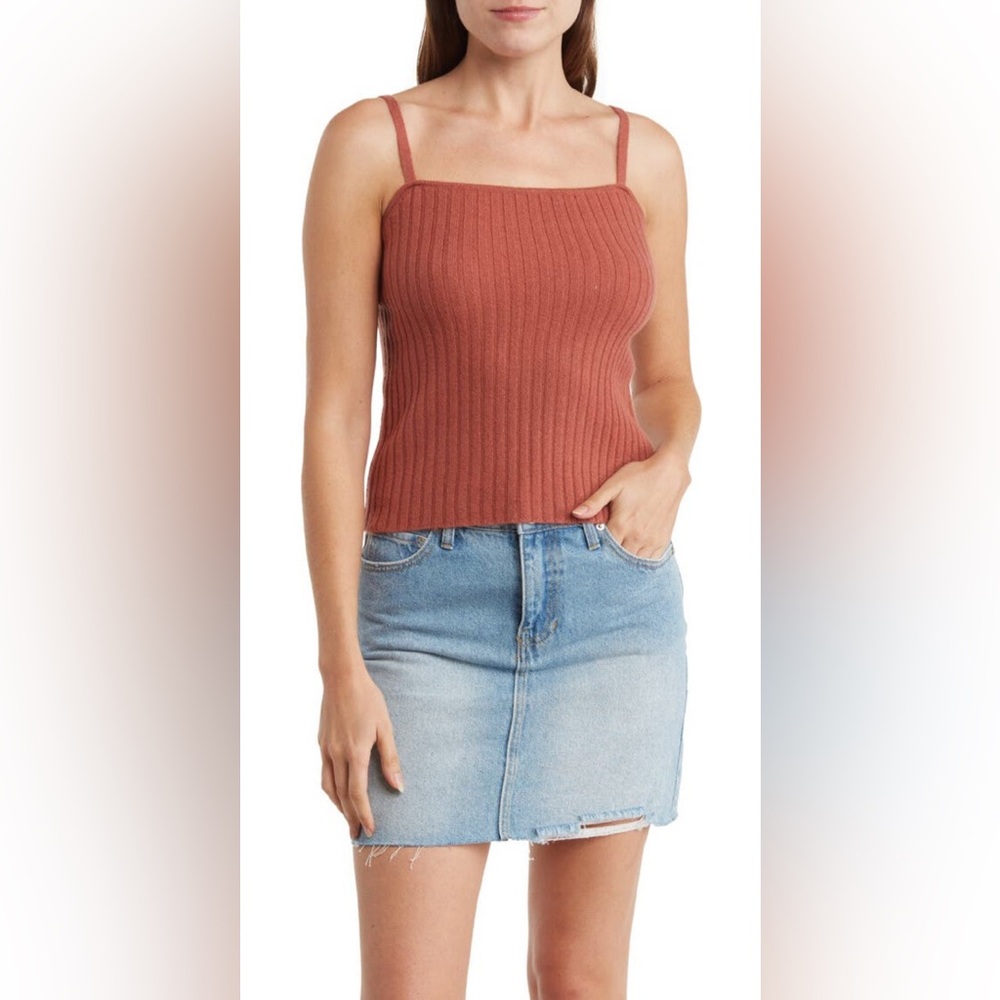 The Cashmere Project Rust Ribbed Knit Tank Top